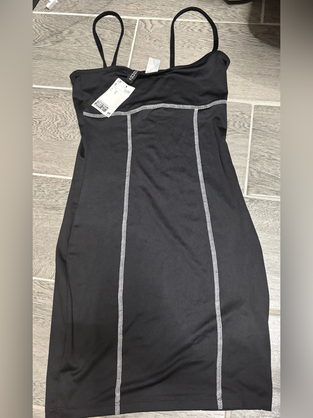 H&M Black Mini Dress with White Contrast Stitching XS